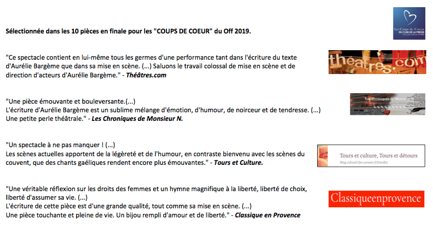 Extraits de presse du spectacle